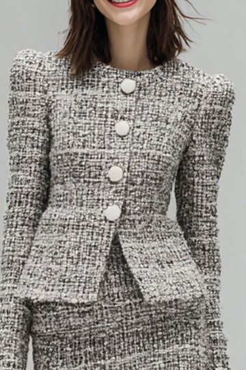 Grey 2-Piece Long Sleeve Tweed Work Dress